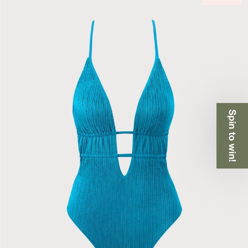 Berlook NWT Teal Textured Sexy One-Piece Swim - Cutout Back - Picture 3 of 13
